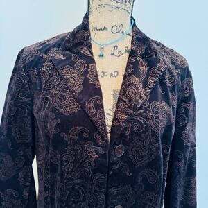 LAUREN Ralph Lauren Womens Black Bronze Velvet Paisley Blazer Tailored Jacket 12